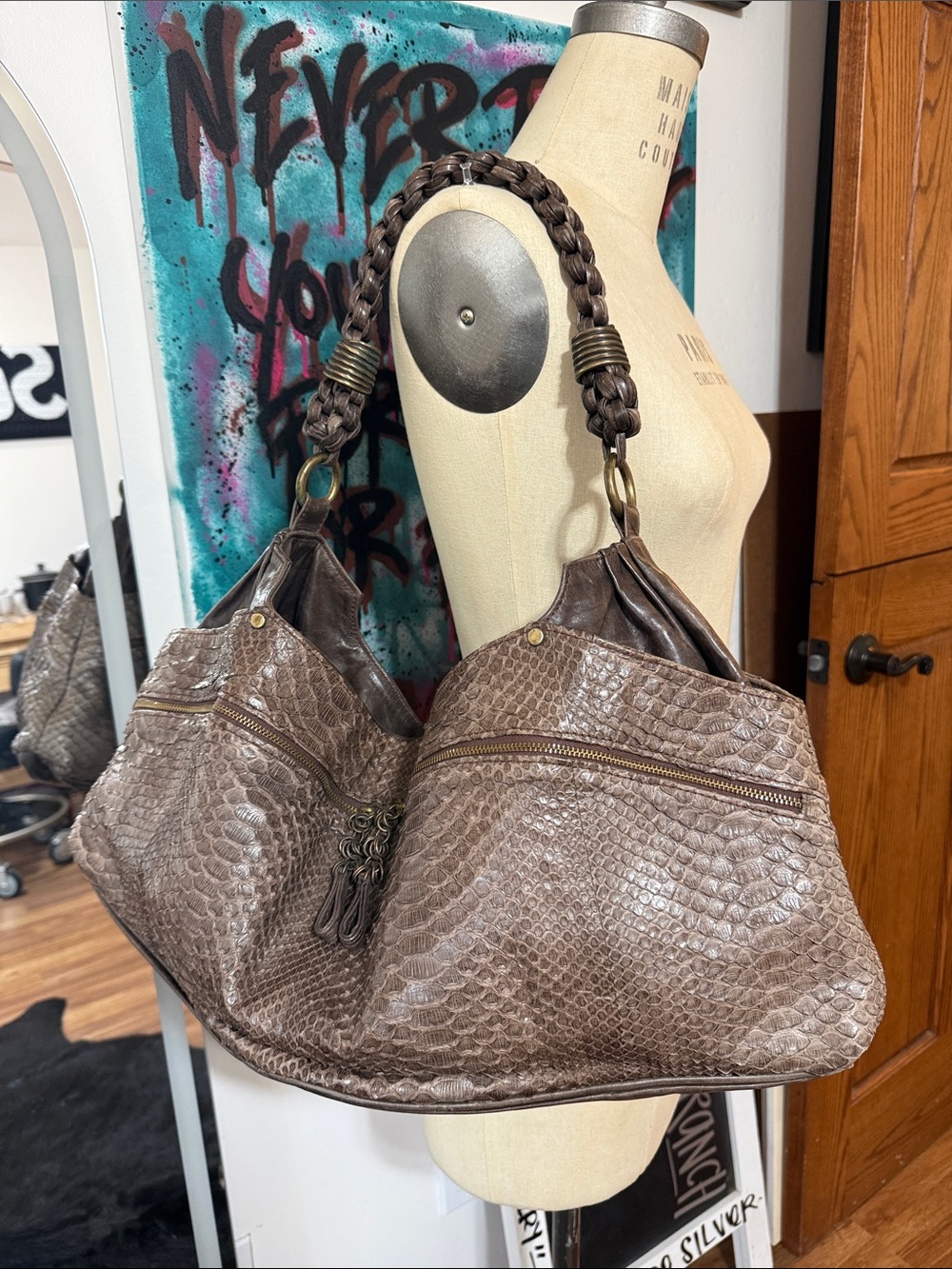Vintage Snakeskin Leather Shoulder Bag by R&Y Augousti